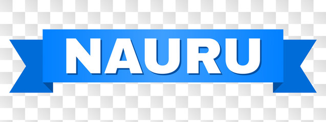 NAURU text on a ribbon. Designed with white caption and blue tape. Vector banner with NAURU tag on a transparent background.