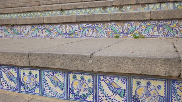 Famous ceramic stairs in Caltagirone, Sicily. Architecture of Italy.