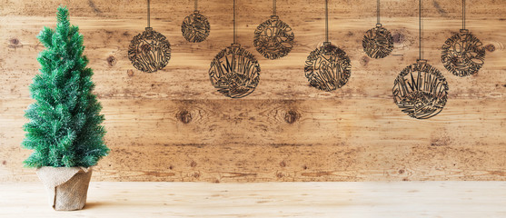 Tree, Ball, Copy Space, Brown Wooden Background