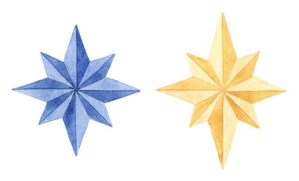 Collection of  watercolor Christmas stars.
