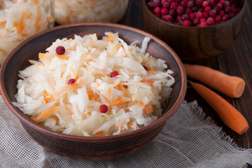 Sauerkraut in a clay bowl