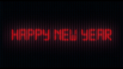 digital led that at random makes the writing happy new year appear, ideal for a year full of digital technology