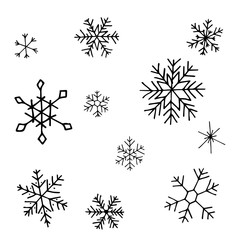Collection of Christmas snowflakes, modern flat design. Can be used for printed materials.  Winter holiday background. Hand drawn design elements. Festive stickers card. - 234928757