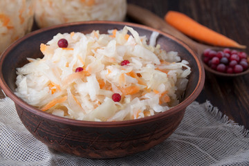 Sauerkraut in a clay bowl