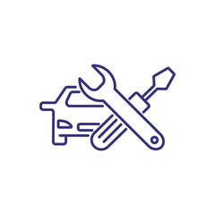 Car maintenance line icon. Vehicle and mechanic tools. Car service concept. Can be used for topics like garage, maintenance, workshop