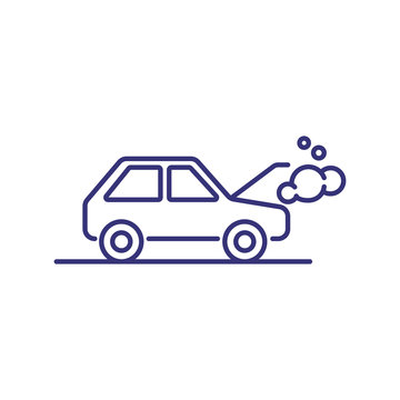Car breakdown line icon. Vehicle and smoking engine. Car service concept. Can be used for topics like mechanic help, danger, road recovery service
