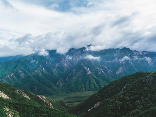 Fototapeta na wymiar Beautiful panorama from the moutain peak. Seoraksan National Park, South Korea