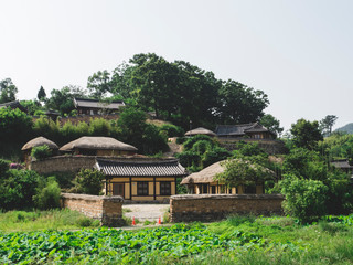 Fototapeta na wymiar Asian houses in the traditional village, South Korea