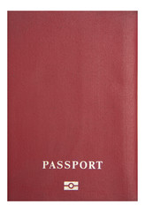 The cover of a red biometric passport with unmarked country. isolated on white