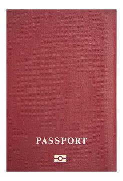 The cover of a red biometric passport with unmarked country. isolated on white