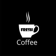 Fresh coffee, Espresso, mug, hot drink icon or logo on dark background