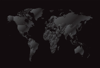 Fototapeta na wymiar World map metallic black gradient color with borders, new trend design 2019