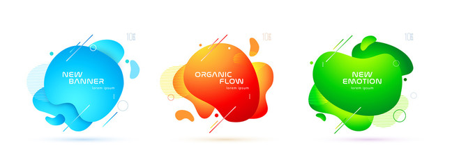 Set of liquid color abstract geometric shapes. Fluid gradient elements for minimal banner, logo, social post. Futuristic trendy dynamic elements. Abstract background. Eps10 vector.