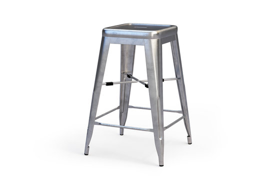Metal bar stool with step. 3d render