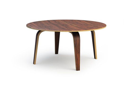Modern round wooden coffee table. 3d render
