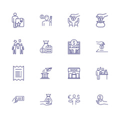 Bank operations icons. Set of line icons. Money exchange, savings, investment. Accounting concept. Vector illustration can be used for topics like payment, money, finance