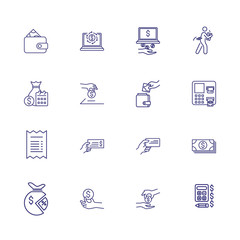 Saving money icons. Set of line icons. Salary, calculating, income. Earning money concept. Vector illustration can be used for topics like bills, finance,  budget