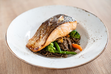 salmon with buckwheat noodle