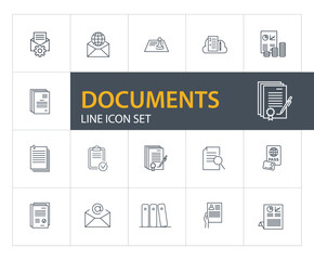 Documents line icon set. Agreement, certificate, application. Paperwork concept. Can be used for topics like business, archive, contract signing