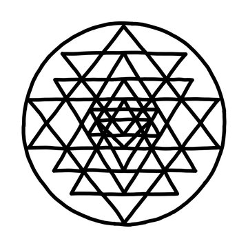 Sacred geometry and alchemy symbol Sri Yantra. Hand drawn sketch for your design