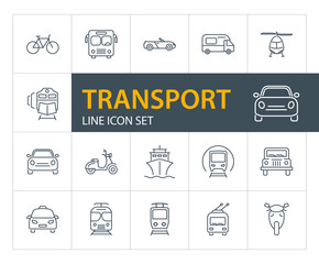Transport line icon set. Train, ship, helicopter. Transportation concept. Can be used for topics like vehicles, trip, travel