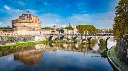 Fototapeta na wymiar Saint Angel Castle and bridge over the Tiber river in Rome, Italy
