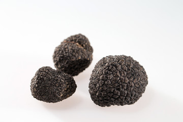 Black truffles isolated on a white background.