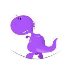 Little purple dinosaur walking on thin rope. Balance, extreme, risk. Can be used for topics like reptile, recreation, mascot