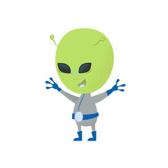 Smiling friendly alien with two horns on his head. Humanoid, monster, creature. Can be used for topics like space, galaxy, science fiction