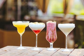 cocktails in the background of the restaurant.