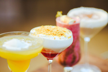 cocktails in the background of the restaurant.