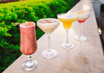 cocktails in the background of the restaurant.