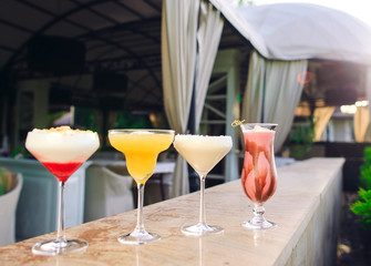 cocktails in the background of the restaurant.