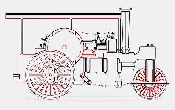steam roller outline with red details
