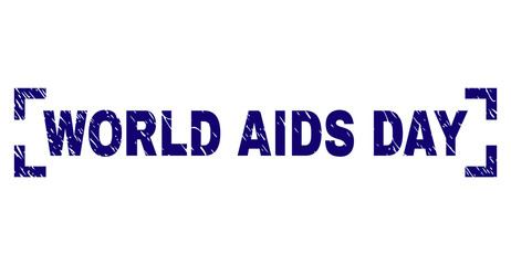 WORLD AIDS DAY text seal watermark with grunge texture. Text caption is placed between corners. Blue vector rubber print of WORLD AIDS DAY with grunge texture.