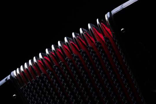 Akkordeon, Harmonika Balg in schwarz, rot 