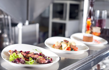the distribution table in the kitchen of the restaurant.