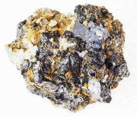 sphalerite and galena ore on raw stone on white