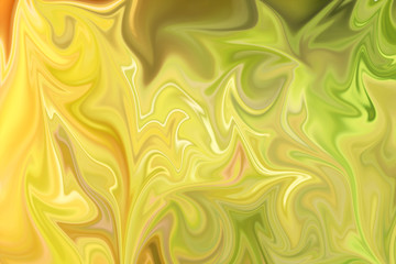 Obraz premium Liquify Abstract Pattern With Green And Yellow Graphics Color Art Form. Digital Background With Liquifying Flow.