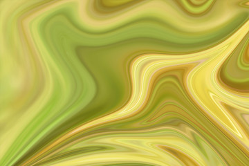 Obraz premium Liquify Abstract Pattern With Green And Yellow Graphics Color Art Form. Digital Background With Liquifying Flow.