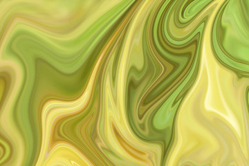 Liquify Abstract Pattern With Green And Yellow Graphics Color Art Form. Digital Background With Liquifying Flow.