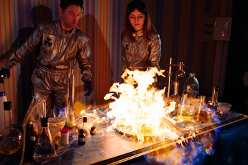 Explosion during the experiment. Unsuccessful experiment in the chemical laboratory.