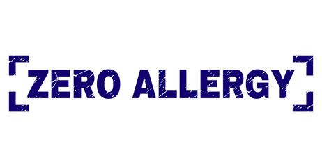 ZERO ALLERGY text seal watermark with corroded texture. Text tag is placed between corners. Blue vector rubber print of ZERO ALLERGY with grunge texture.
