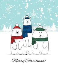 Christmas card with white bears family