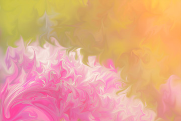 Fototapeta na wymiar Liquify Abstract Pattern With Pink, Yellow And Green Graphics Color Art Form. Digital Background With Liquifying Flow.