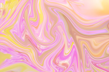 Liquify Abstract Pattern With Pink, Yellow And Green Graphics Color Art Form. Digital Background With Liquifying Flow.