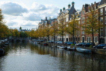 Traditional Dutch old houses on the canals in Amsterdam