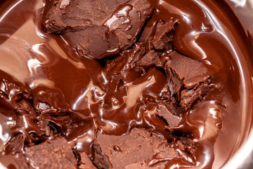 Closeup view of hot brown delicious molten chocolate