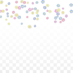 Blue Vector Realistic Blue Petals Falling on Transparent Background.  Spring Romantic Flowers Illustration. Flying Petals. Sakura Spa Design. Blossom Confetti. Design Elements for Wedding Decoration.