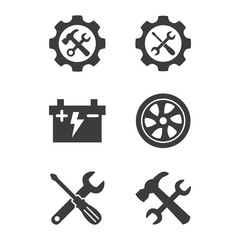 Obraz premium Car service and repair icons set on white background.